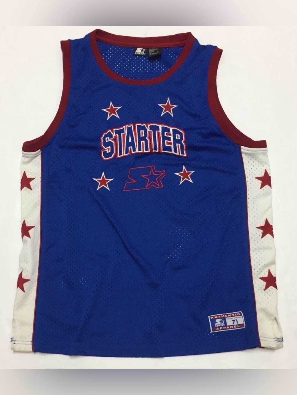 Vintage Starter Jersey Basketball Blank Size Large 90s NBA Blue Red White